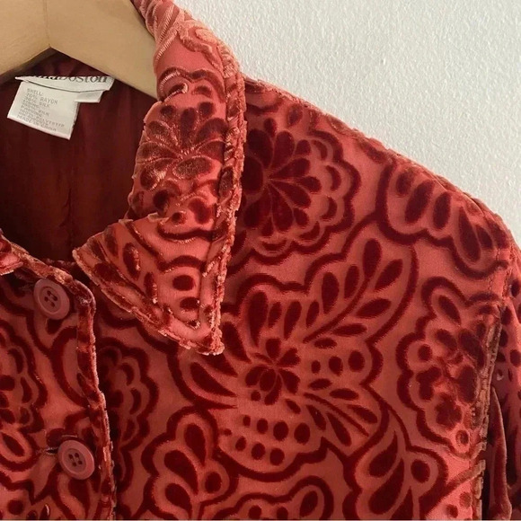 MFA Boston Museum of Fine Arts  Coral Burnout Velvet  Silk Women’s Jacket - Picture 4 of 7
